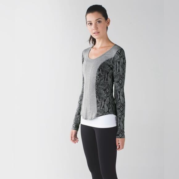 Lululemon Between The Lines Long Sleeve Heathered Grey/Desert Snake Deep Coal 4 - Picture 4 of 12